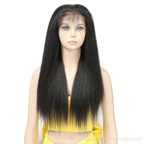 26 Inches Kinky Straight Pre Plucked with Natural Baby Hair 13x4 0mbre Lace Front wigs Synthetic hair Wigs For Black Women
